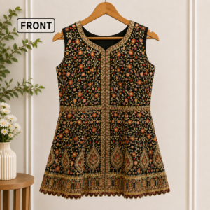 Women's Black Embroidered Kurti Set with Skirt & Dupatta (3-Piece Set)
