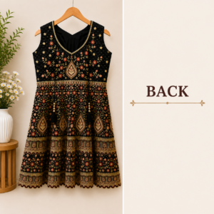 Women's Black Embroidered Kurti Set with Skirt & Dupatta (3-Piece Set)