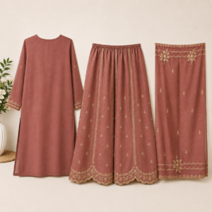 Women's Embroidered Kurta Palazzo Set with Dupatta – Dusty Rose