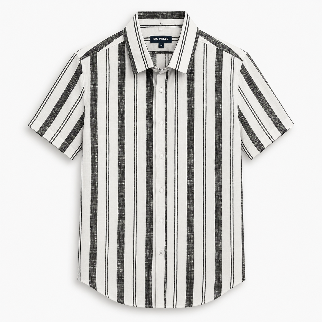 Men's White & Black Vertical Striped Casual Half Sleeve Shirt - Image 2