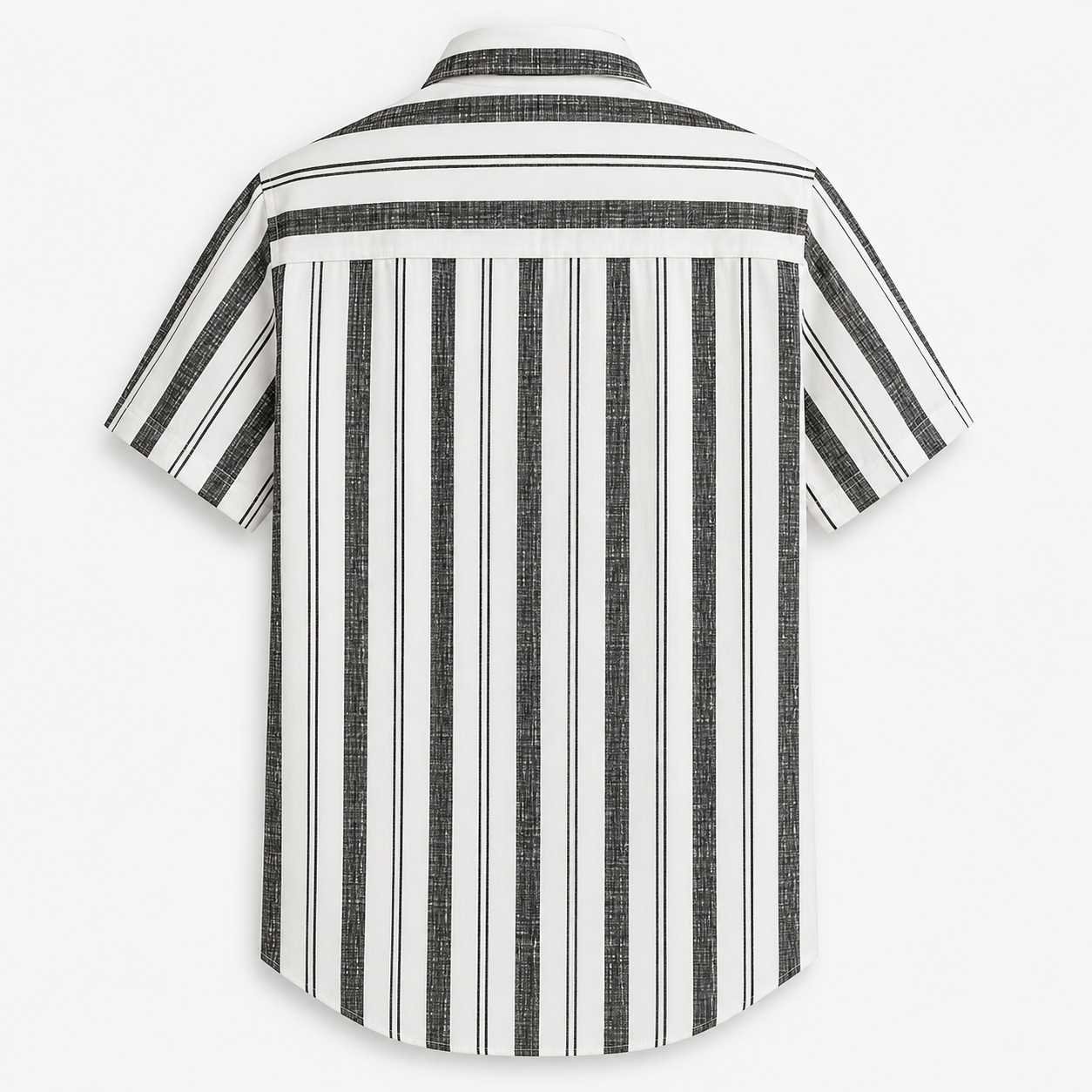 Men's White & Black Vertical Striped Casual Half Sleeve Shirt - Image 3