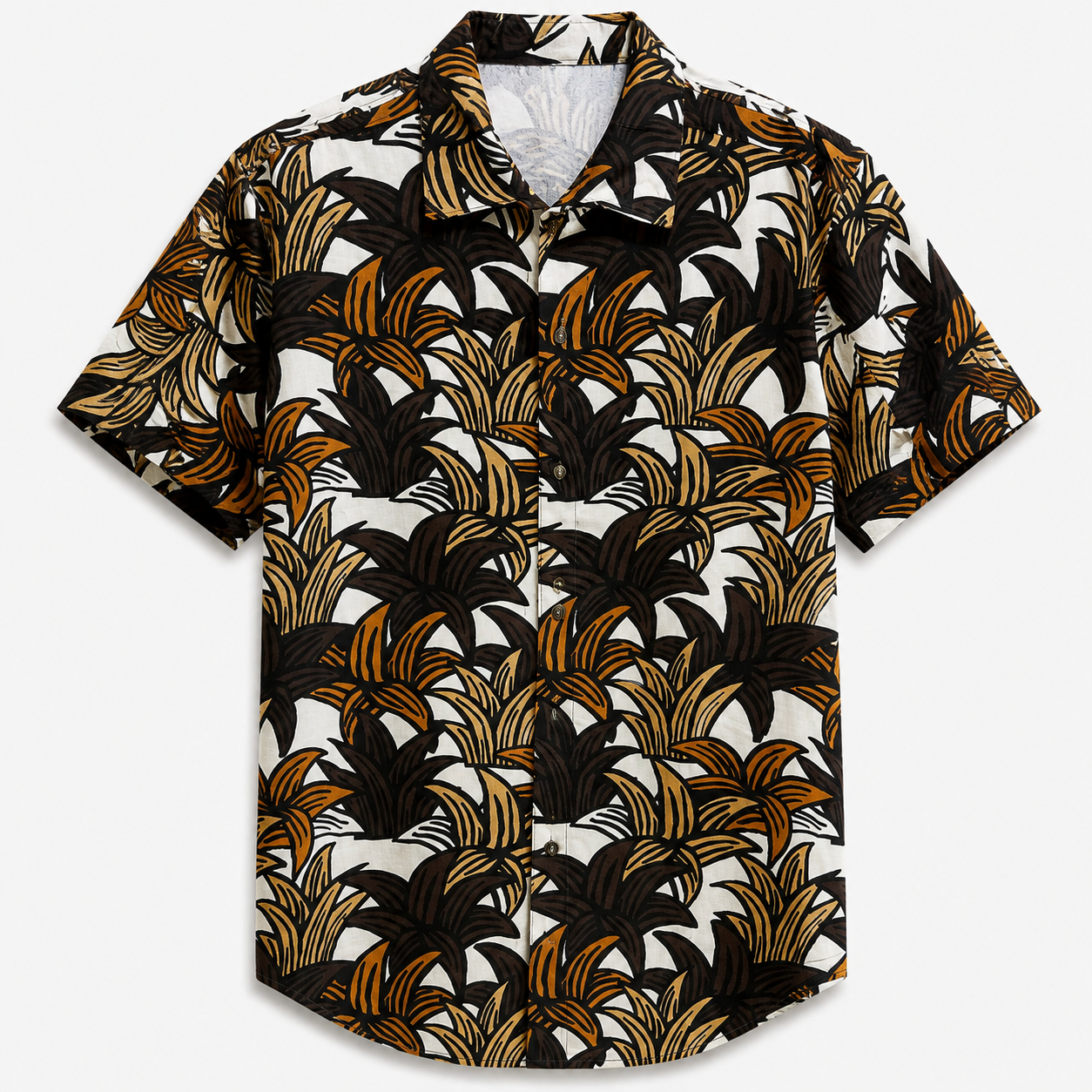 Men's Tropical Leaf Print Casual Half Sleeve Shirt