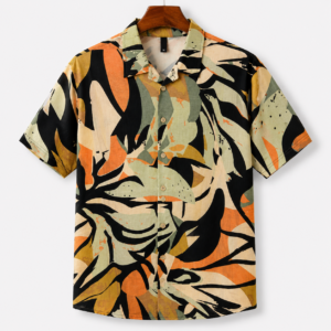 Men's Abstract Tropical Printed Half Sleeve Casual Shirt