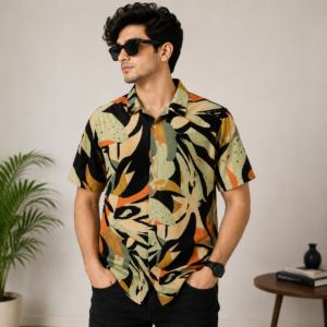 Men's Abstract Tropical Printed Half Sleeve Casual Shirt