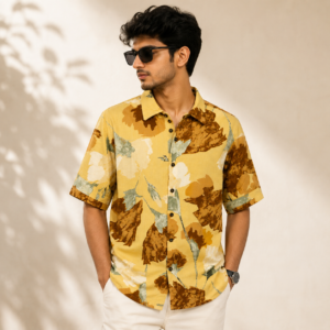 Men's Premium Printed Half Sleeve Casual Shirt – Mustard Yellow