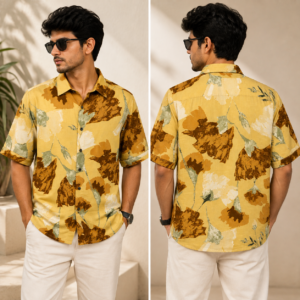 Men's Premium Printed Half Sleeve Casual Shirt – Mustard Yellow