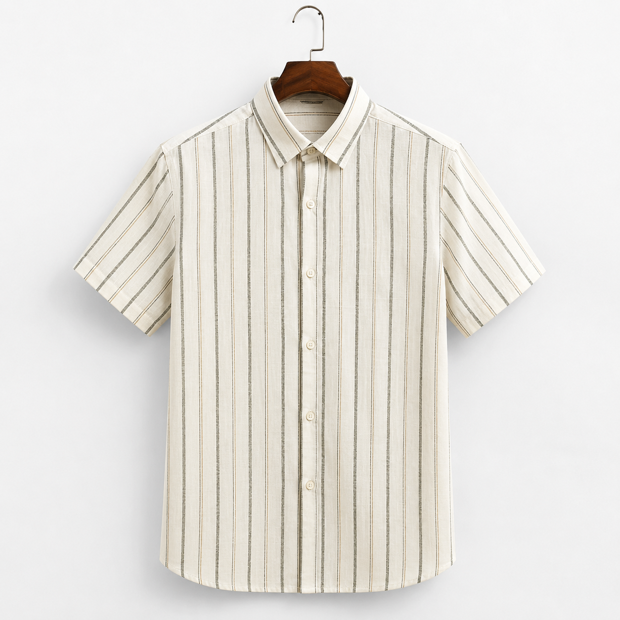 Men's Cream Vertical Striped Half Sleeve Casual Shirt