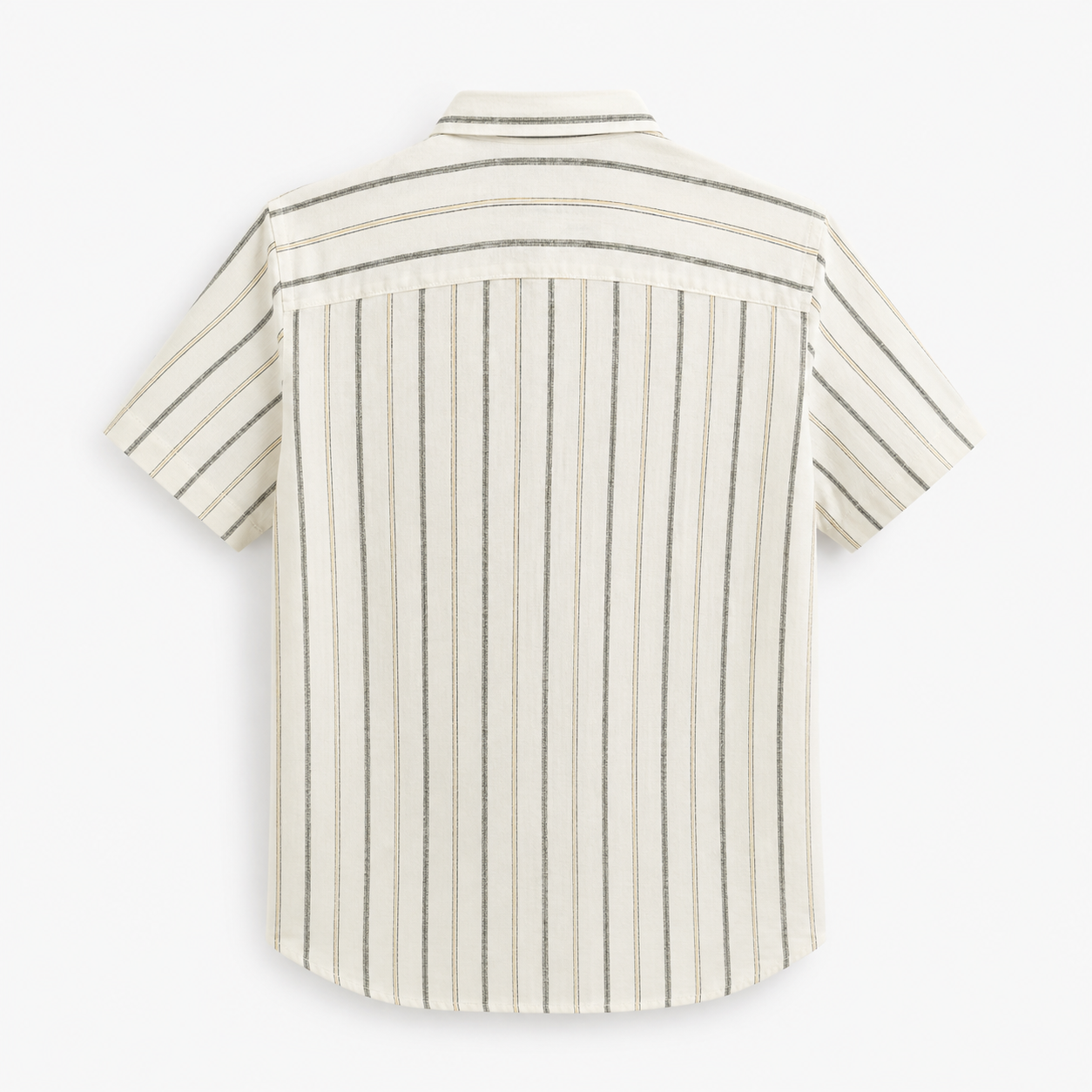 Men's Cream Vertical Striped Half Sleeve Casual Shirt - Image 2