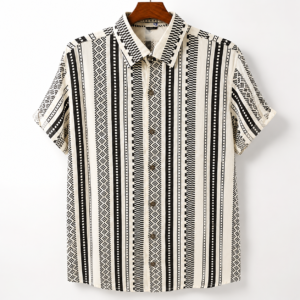Men's Black & White Geometric Printed Half Sleeve Casual Shirt