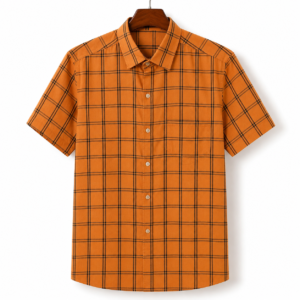 Men's Orange Checked Half Sleeve Casual Shirt