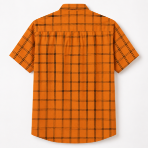 Men's Orange Checked Half Sleeve Casual Shirt