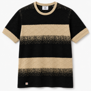 Men’s Black & Beige Textured Striped Knit T-Shirt