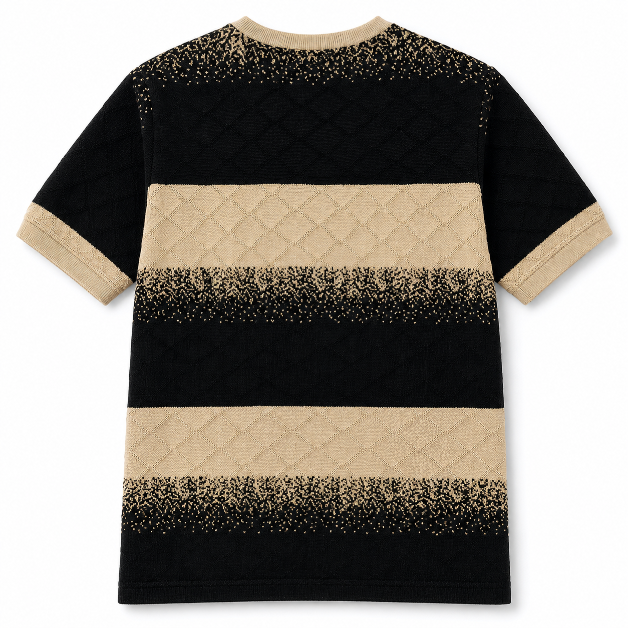 Men’s Black & Beige Textured Striped Knit T-Shirt - Image 3