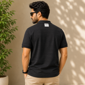 999 Men’s Black Textured T-Shirt – Regular Fit, Half Sleeve