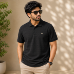 999 Men’s Black Textured T-Shirt – Regular Fit, Half Sleeve