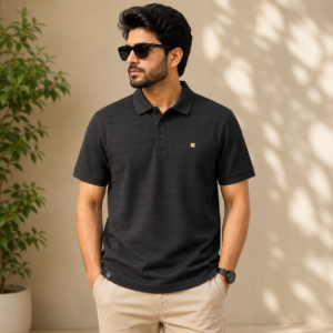 999 Men’s Black Textured T-Shirt – Regular Fit, Half Sleeve