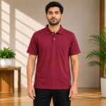 Free Mind Men’s Maroon Polo T-Shirt | 2 Button | Chest Pocket | Regular Fit