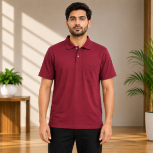 Free Mind Men's Maroon Polo T-Shirt | 2 Button | Chest Pocket | Regular Fit
