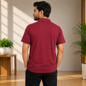 Free Mind Men's Maroon Polo T-Shirt | 2 Button | Chest Pocket | Regular Fit