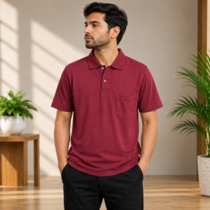 Free Mind Men's Maroon Polo T-Shirt | 2 Button | Chest Pocket | Regular Fit