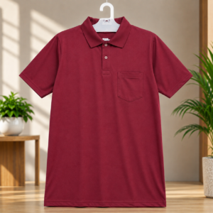 Free Mind Men's Maroon Polo T-Shirt | 2 Button | Chest Pocket | Regular Fit