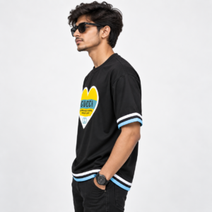 Menβs New Style Black Printed Crew Neck T-Shirt