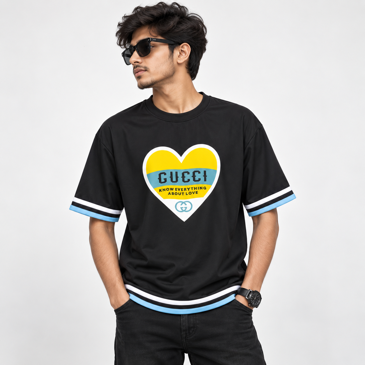 Men’s New Style Black Printed Crew Neck T-Shirt