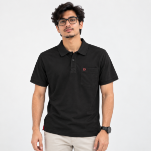 DIXCY SCOTT Men's Solid Black Polo T-Shirt | Regular Fit | Short Sleeve | Size S