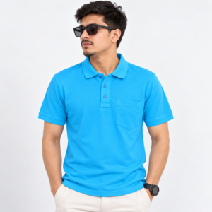 Bumchums Men's Solid Sky Blue Polo T-Shirt | Cotton Rich | Regular Fit | Size S