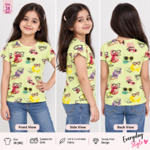 Girls Lime Green Printed Half Sleeve T-Shirt/Top