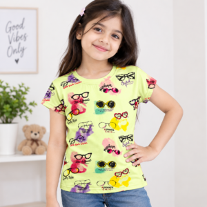Girls Lime Green Printed Half Sleeve T-Shirt/Top