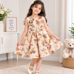 Girls Floral Printed Sleeveless Party Dress with Bow