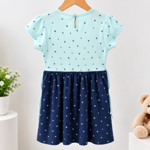 Girls Light Blue & Navy Blue Heart Print Casual A-Line Dress