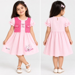 Girls Pink Pretty Bunny Printed Dress (Age 2–3 Years*)