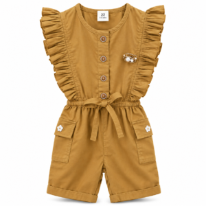 Girls’ Ruffle Sleeve Button-Front Romper/ Top