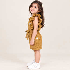 Girls’ Ruffle Sleeve Button-Front Romper/ Top