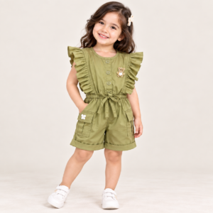 Girls’ Ruffle Sleeve Button-Front Romper/ Top