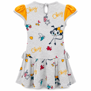 Girls Cartoon Printed Puff Sleeve Frock Dress