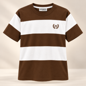 VIKAANA Women's White Striped Round Neck T-Shirt