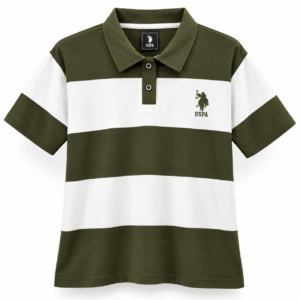 VIHAANA Women's Olive Green & White Striped Polo T-Shirt