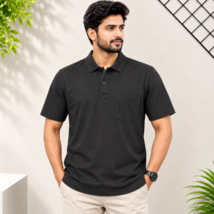 Free Mind Menβs Solid Black T-Shirt with Pocket | Regular Fit