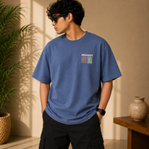 Menβs Blue Graphic T-Shirt | Round Neck | Regular Fit