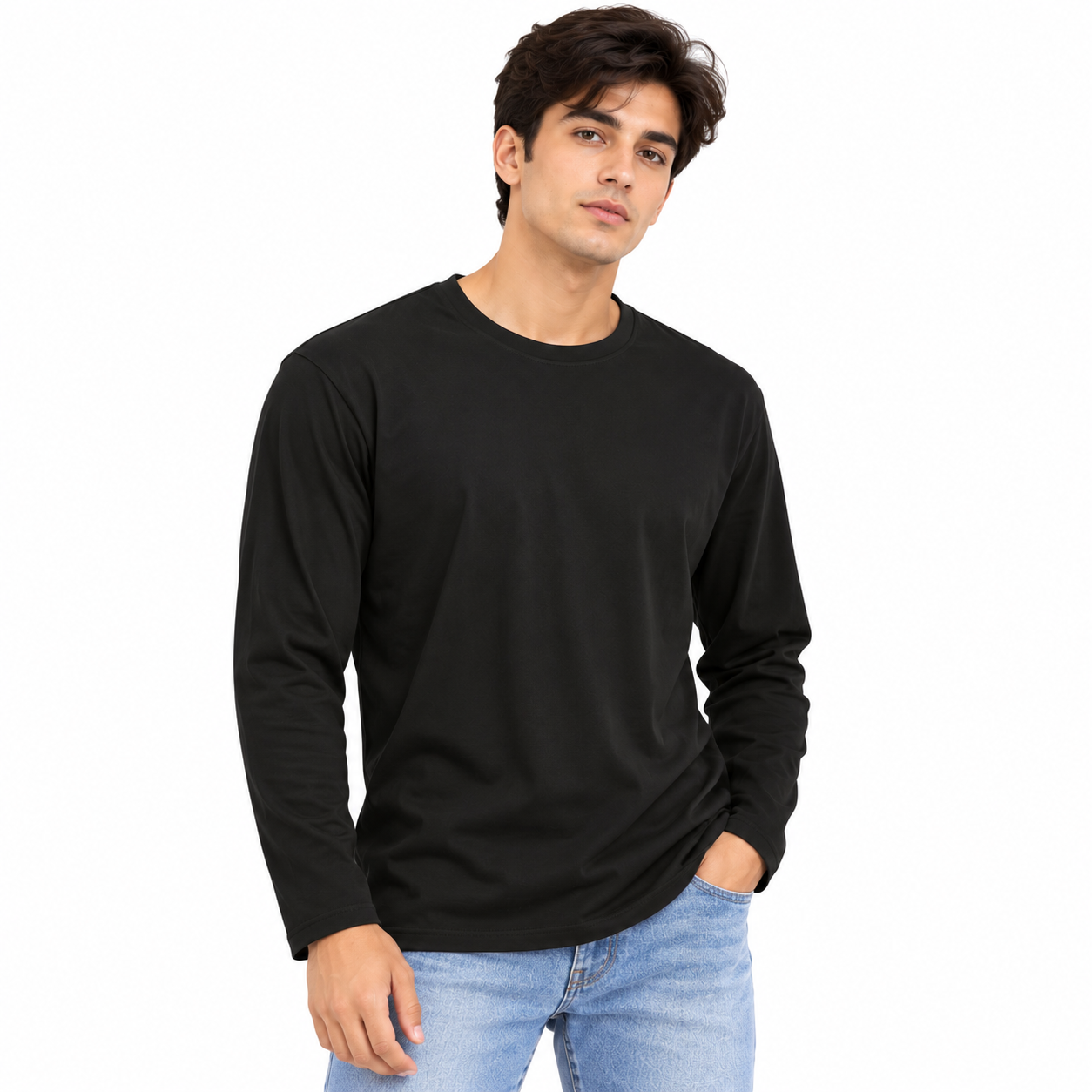 Solid Black Full Sleeve Round Neck T-Shirt