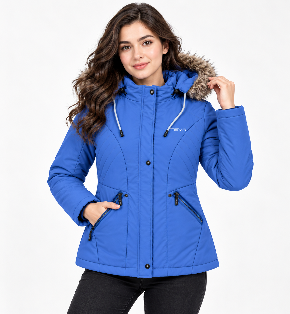 Girls Hooded Winter Jacket by TEVR - Russian PU Quilted Fur Hooded Jacket