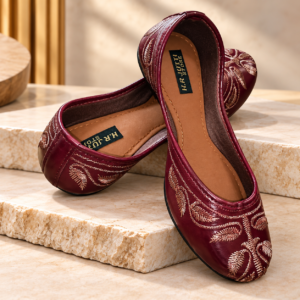 Women's Mojri Pakistani Juti Burgundy Embroidered Traditional Ethnic