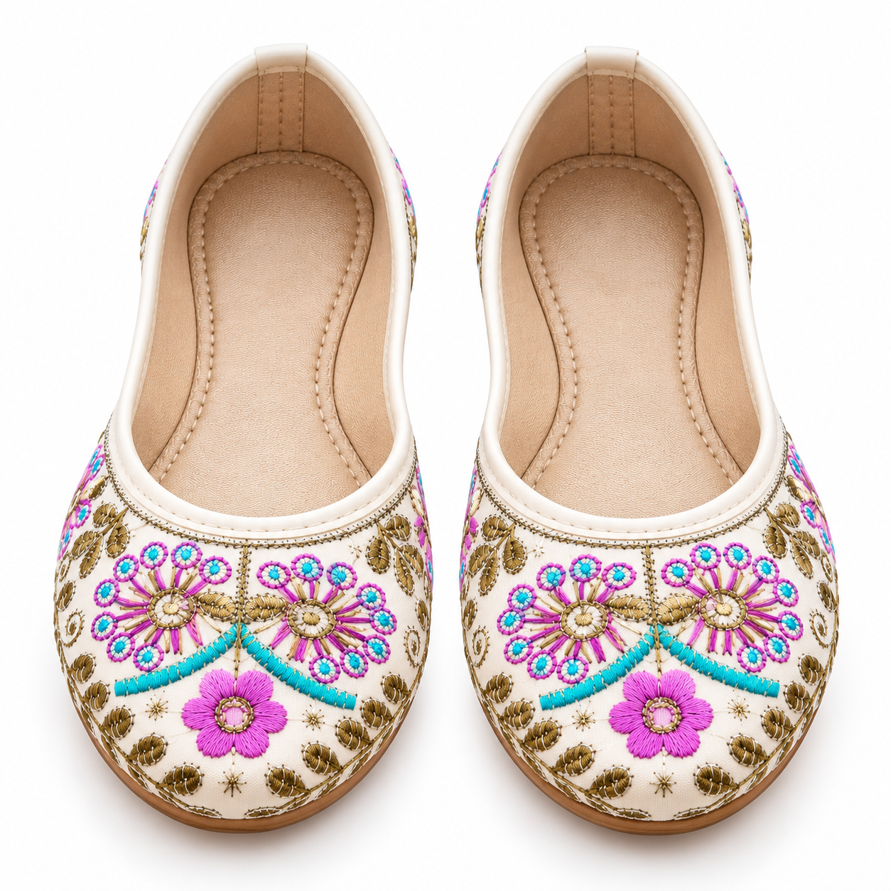Women's Pakistani Mojri Juti Cream Purple Traditional Ethnic Flats - Image 3