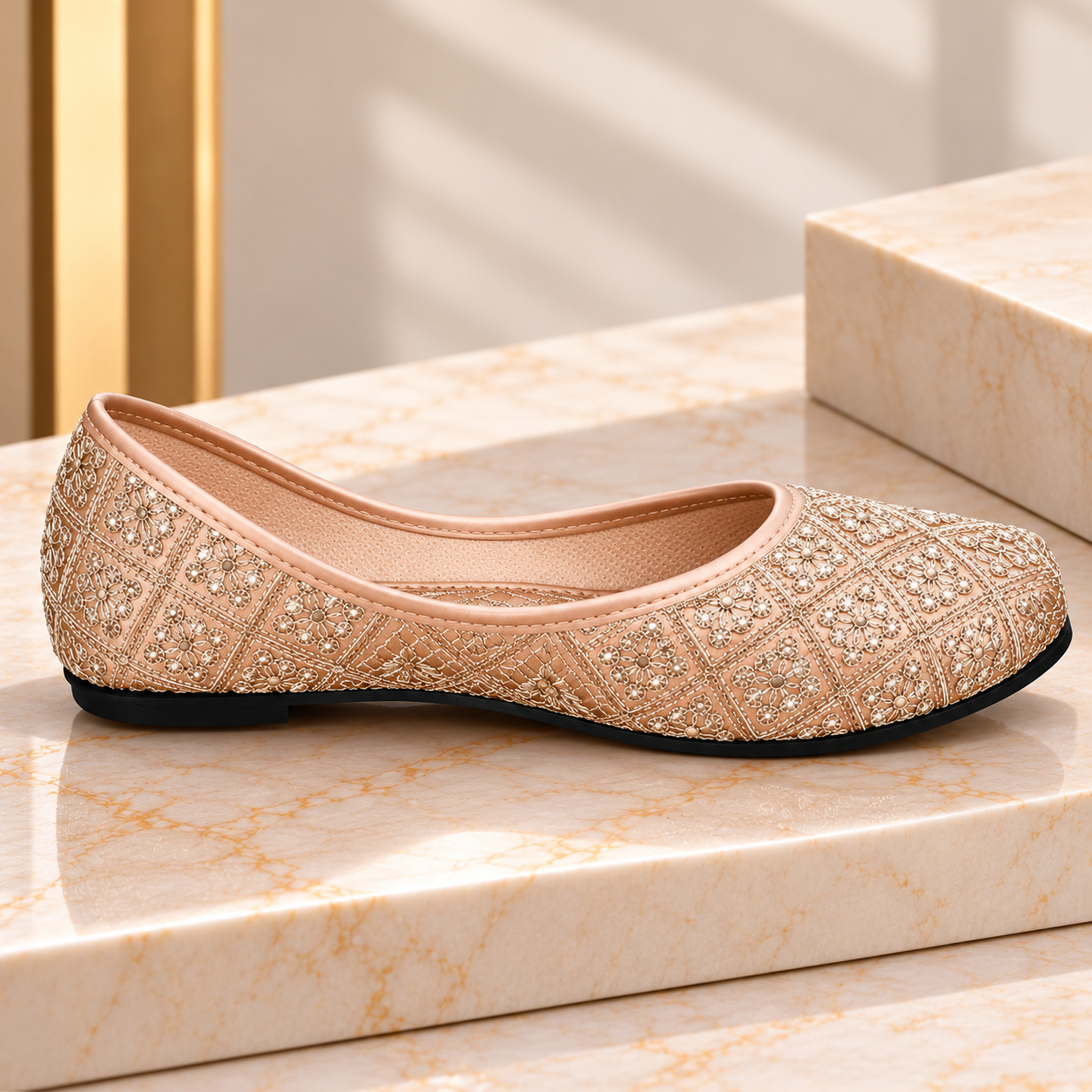Women's Mojri Pakistani Juti Light Golden Traditional Ethnic - Image 4