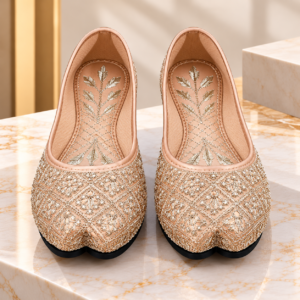 Women's Mojri Pakistani Juti Light Golden Traditional Ethnic