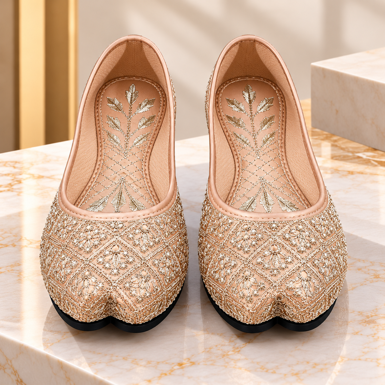 Women's Mojri Pakistani Juti Light Golden Traditional Ethnic - Image 3