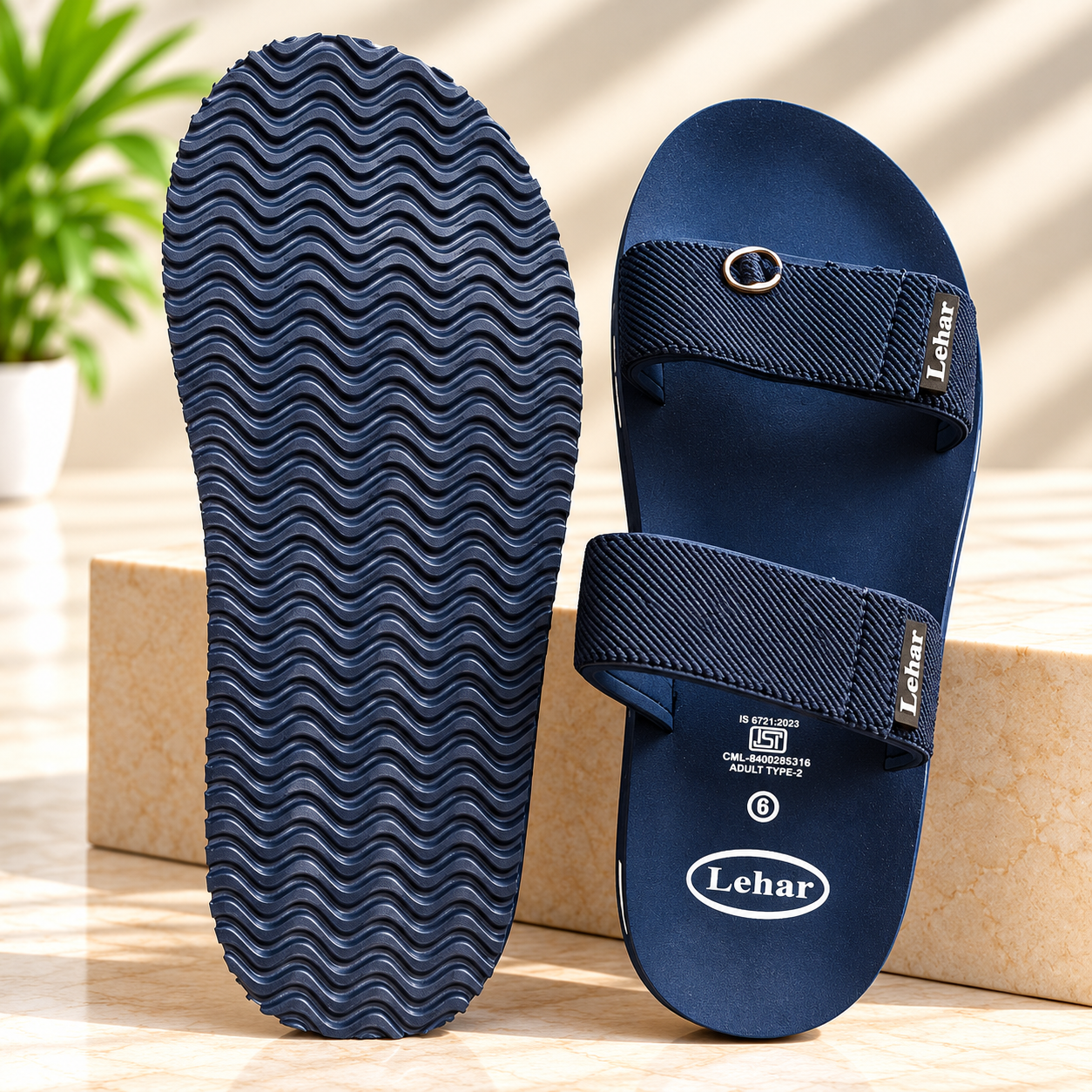 Lehar Men's Navy Blue Slides Sandals - Image 4